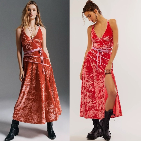 Free People Deia Velvet Midi Dress Pink Rose Small Strappy Dainty Romantic - Picture 1 of 17